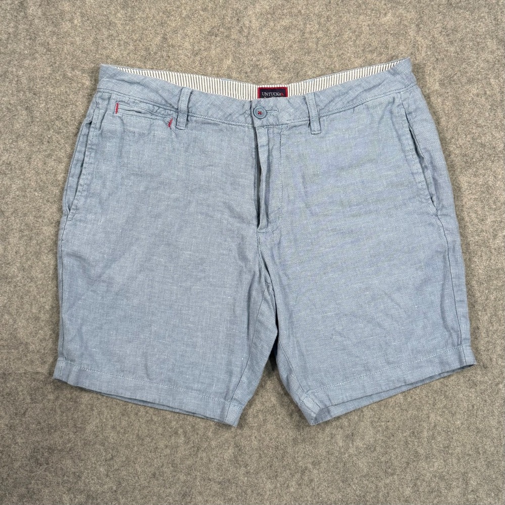 UNTUCKit Blue Linen Blend St. Julien Flat Front Chino Shorts Men's Size 34